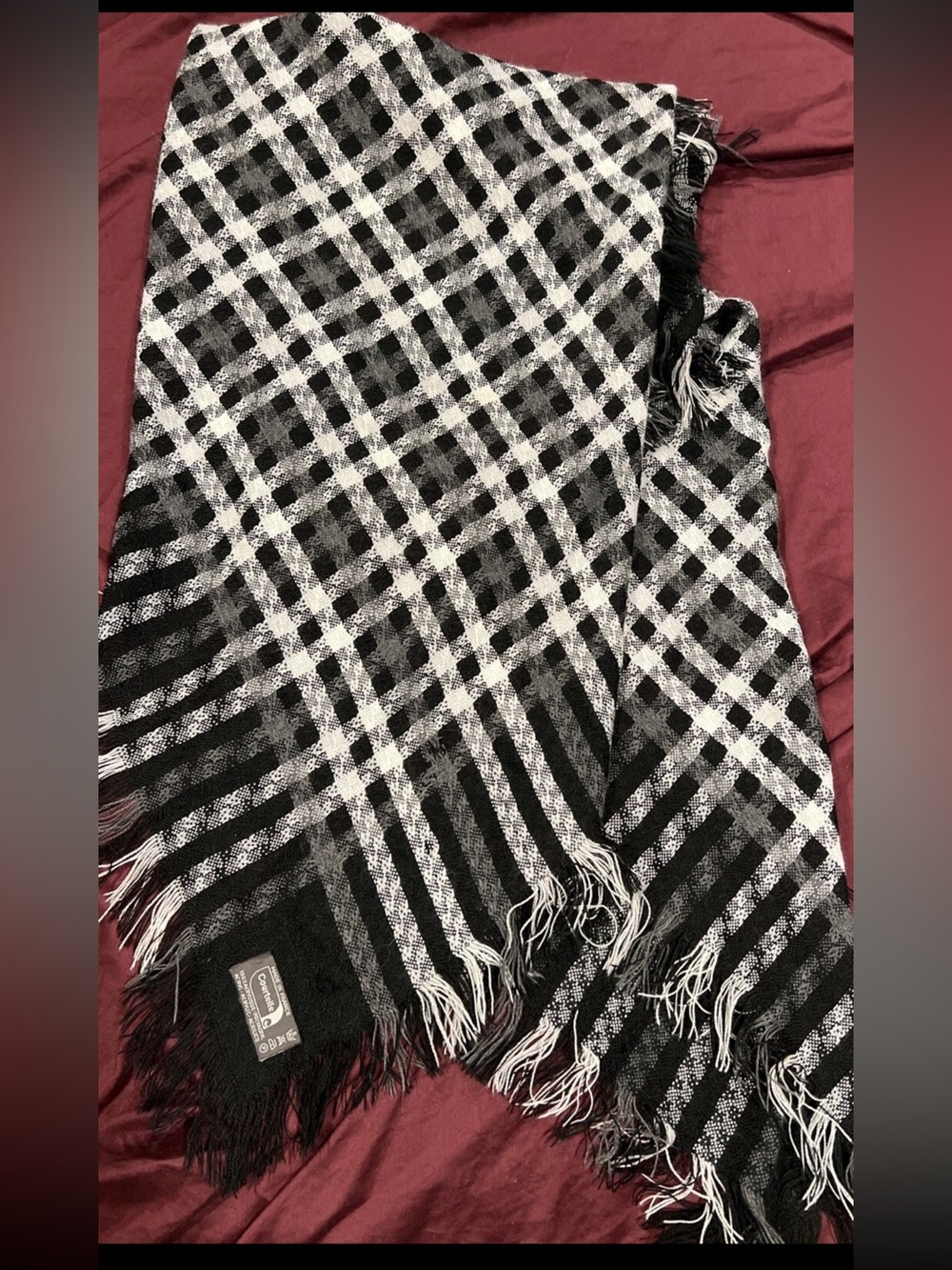 Courtelle Black, White And Gray Geometric Pattern Scarf / Shawl, Made in France